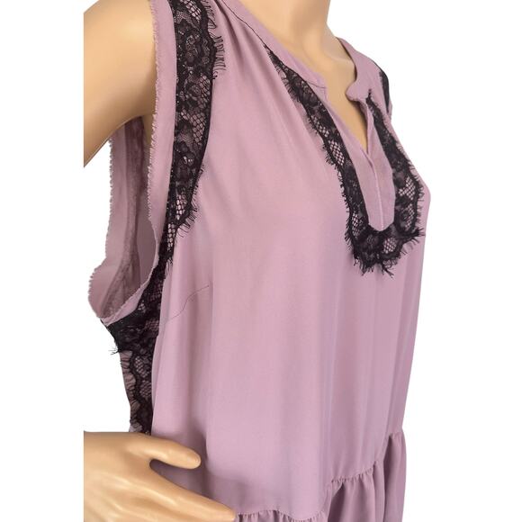 2/$15 Lane Bryant Chiffon Lace Tiered Tunic Top Mauve Sleeveless 3X Plus Size 24 - Picture 7 of 10